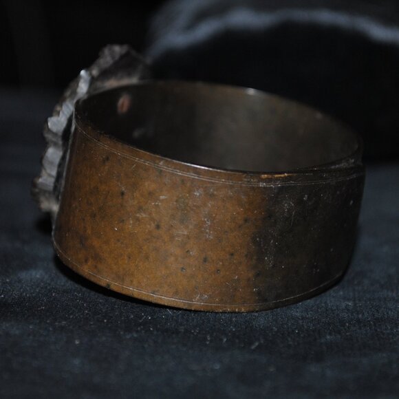 Rare Antique Victorian Mourning Vulcanite Bacchante Cameo Wide Cuff Bracelet - Picture 7 of 14